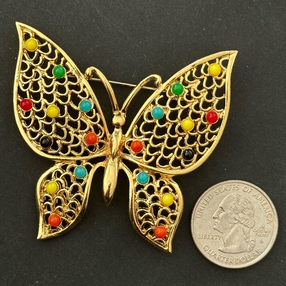 Vintage Butterfly Large Statement Brooch Gold Tone Unsigned Estate